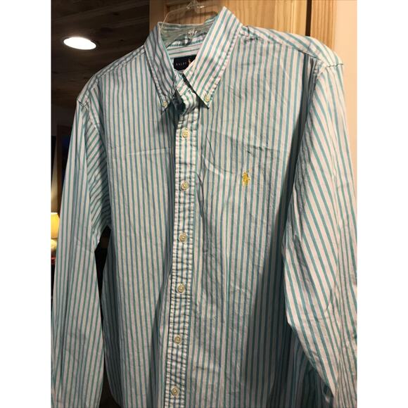 Ralph Lauren Men’s L White Blue Striped Long Sleeve Button Down Cotton Shirt - Picture 6 of 12